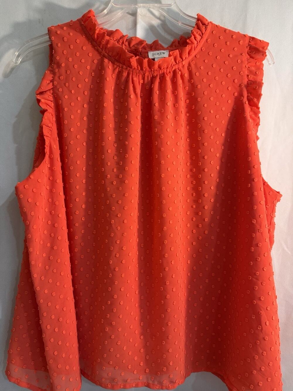 J.CREW Women's Top Size 3X Texture Dot Ruffle Blouse Lined High Neck Orange LY16